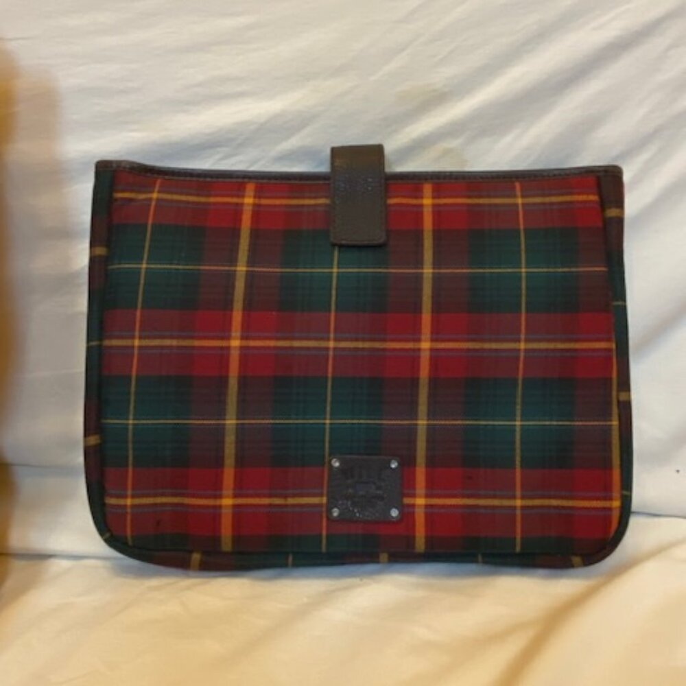 Will Leather Goods Padded Laptop Sleeve Red Green Brown Plaid Wool,